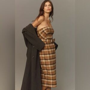 Anthropologie Strapless Plaid Belted Midi Dress NWT